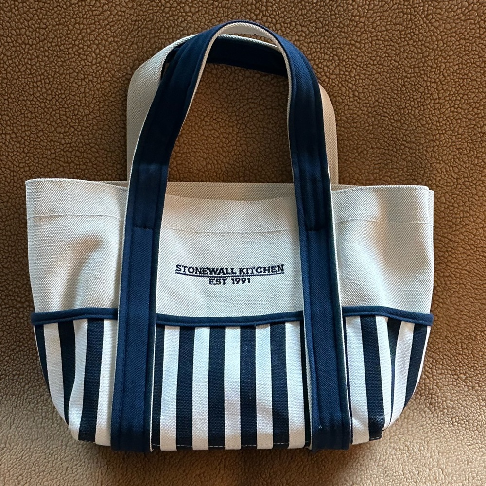 Stonewall Kitchen MINI Navy and Creamy White Canvas Striped Tote Bag